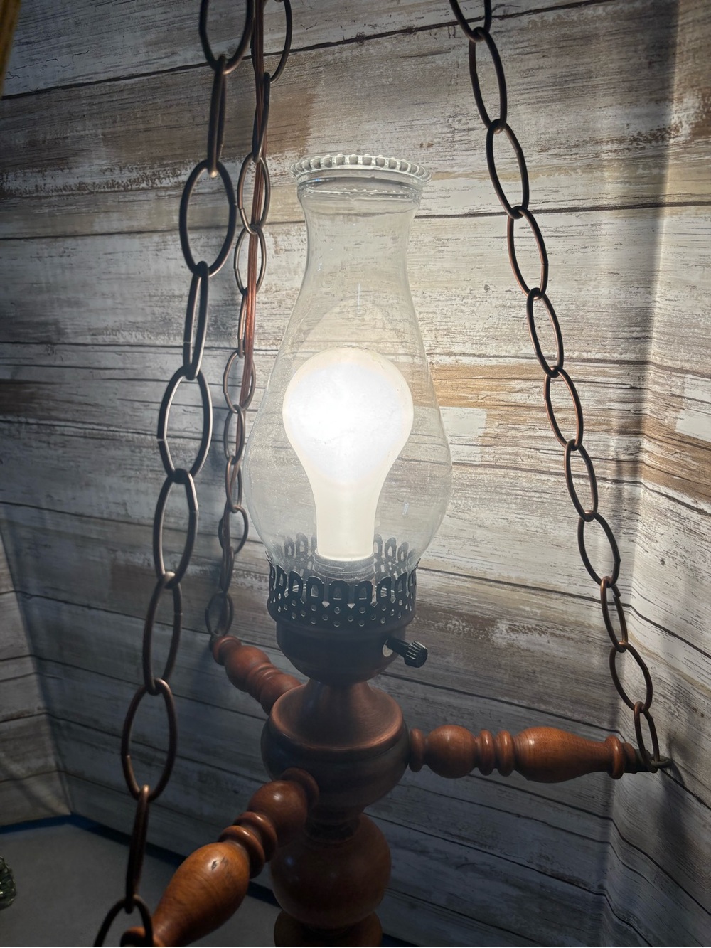 Rustic farmhouse vintage swag lamp with glass chimney